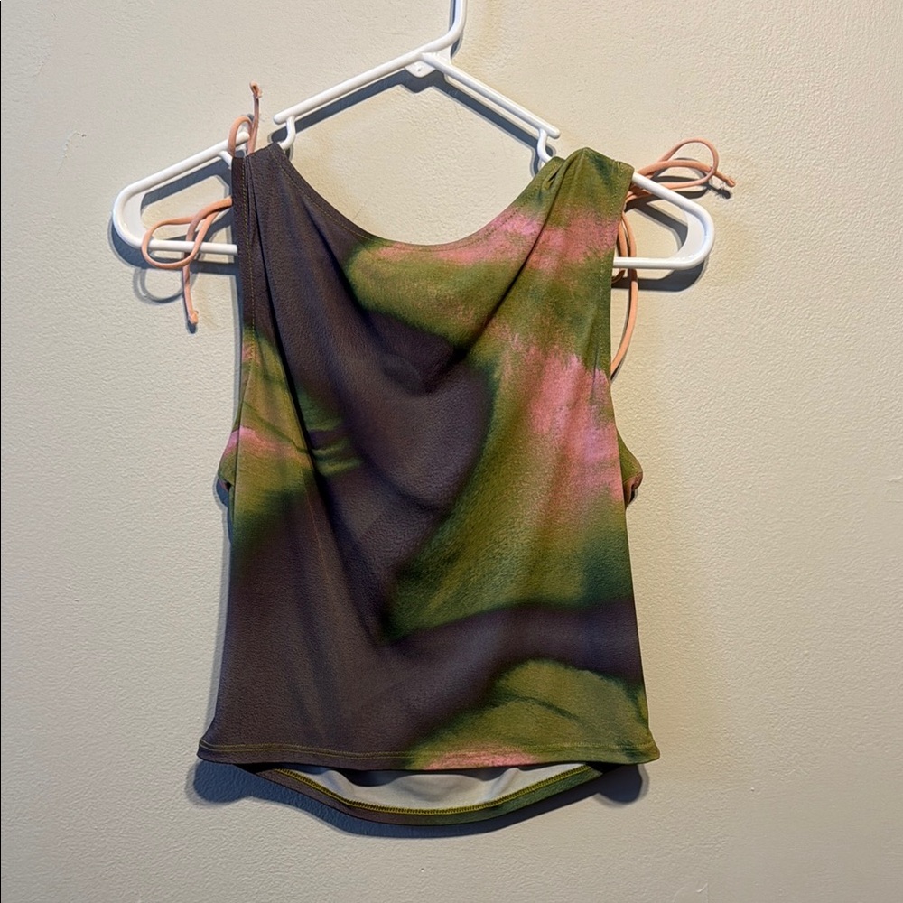 Gray Tie Front Crop Tank Top